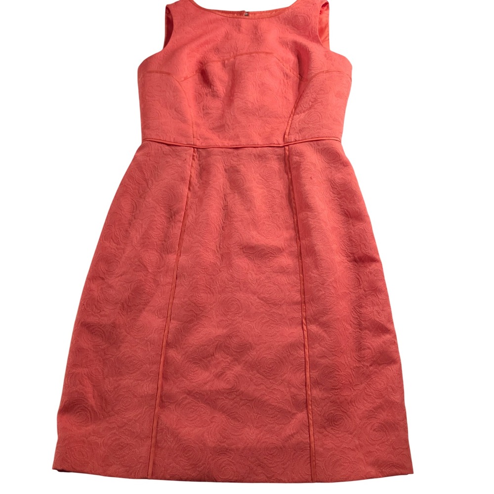 Tahari Arthur S Levine Coral Orange Rose Jacquard Sheath Dress Size 8